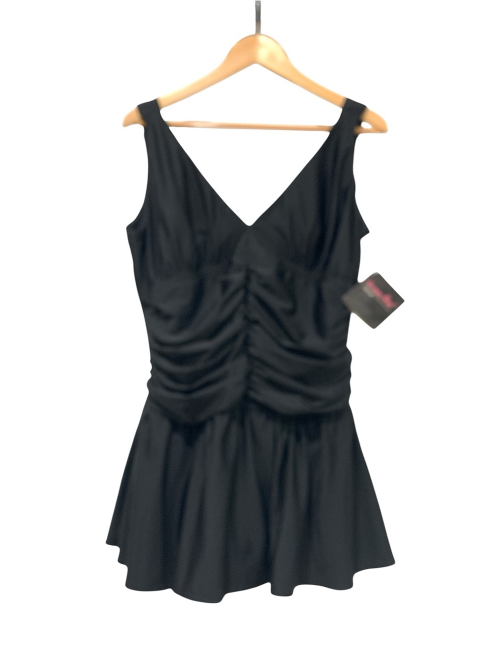 Shape FX size 20 Black Swim Tummy Control One piece Ruffle Skirt Hemline NEW
